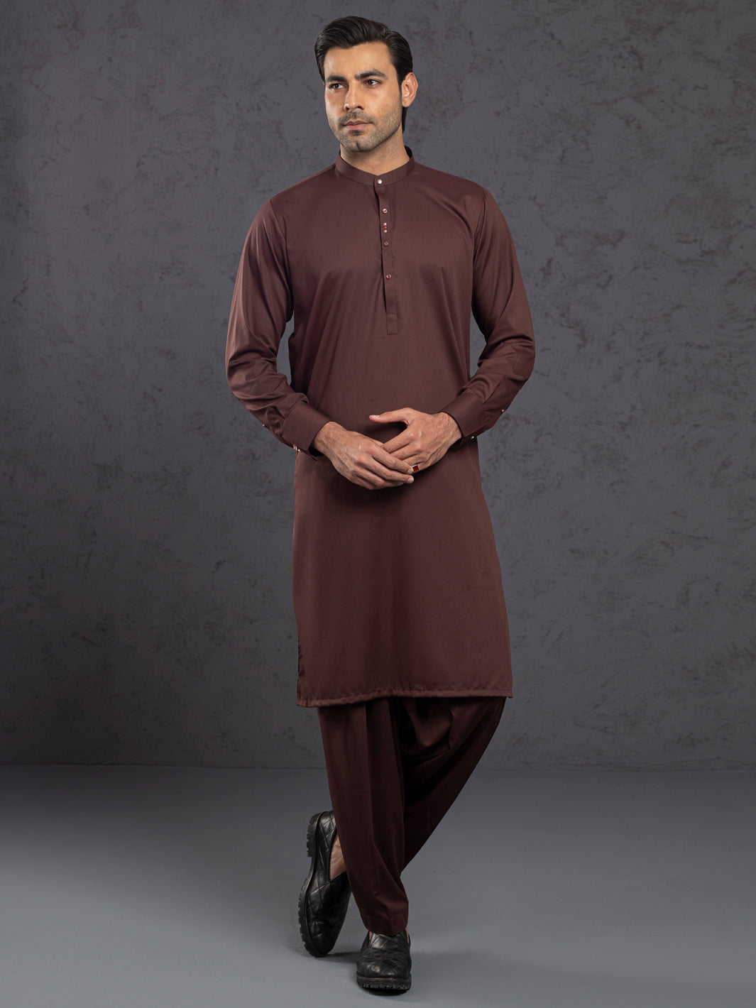 Maroon Embroidered Polyester Viscose Shalwar Kameez (2-Piece) - Image 1
