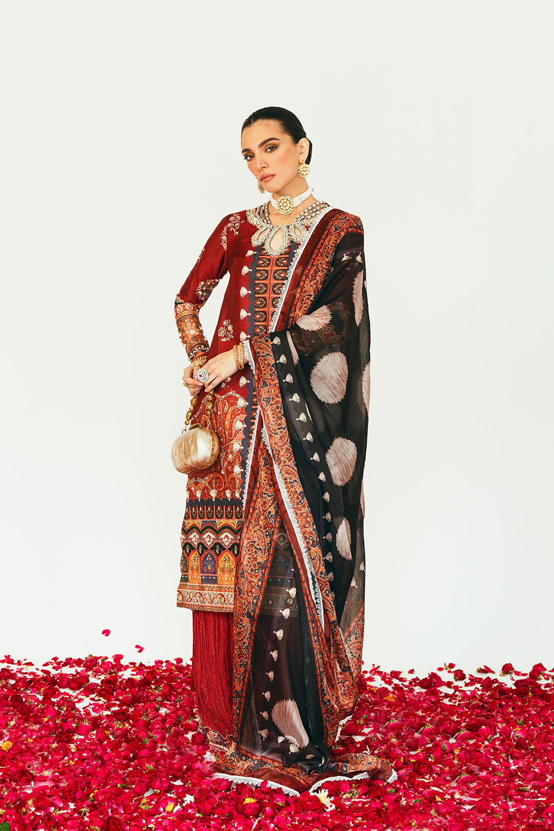Deep Maroon Printed Blended Silk Sharara (3-Piece) - Image 4