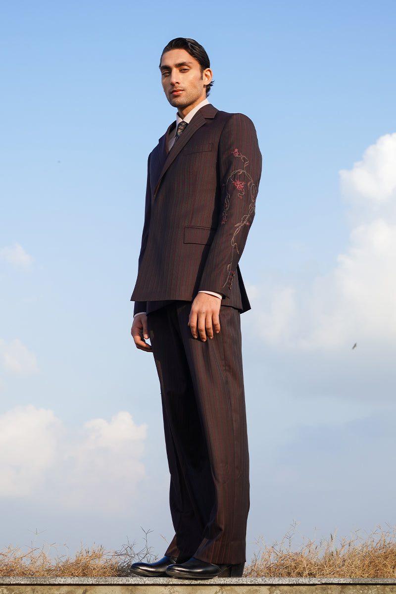 Burgundy Striped Embroidered Wool Suit (2-Piece) - Image 4