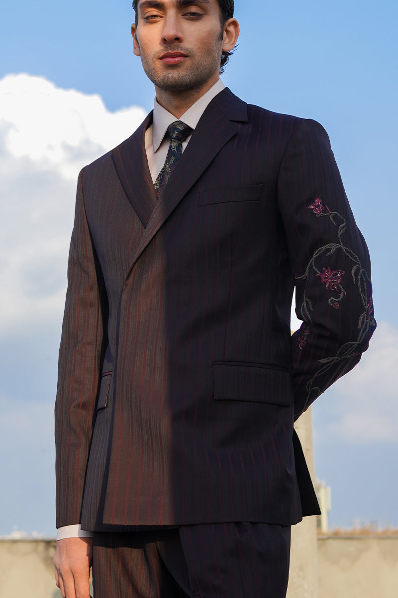Burgundy Striped Embroidered Wool Suit (2-Piece) - Image 5