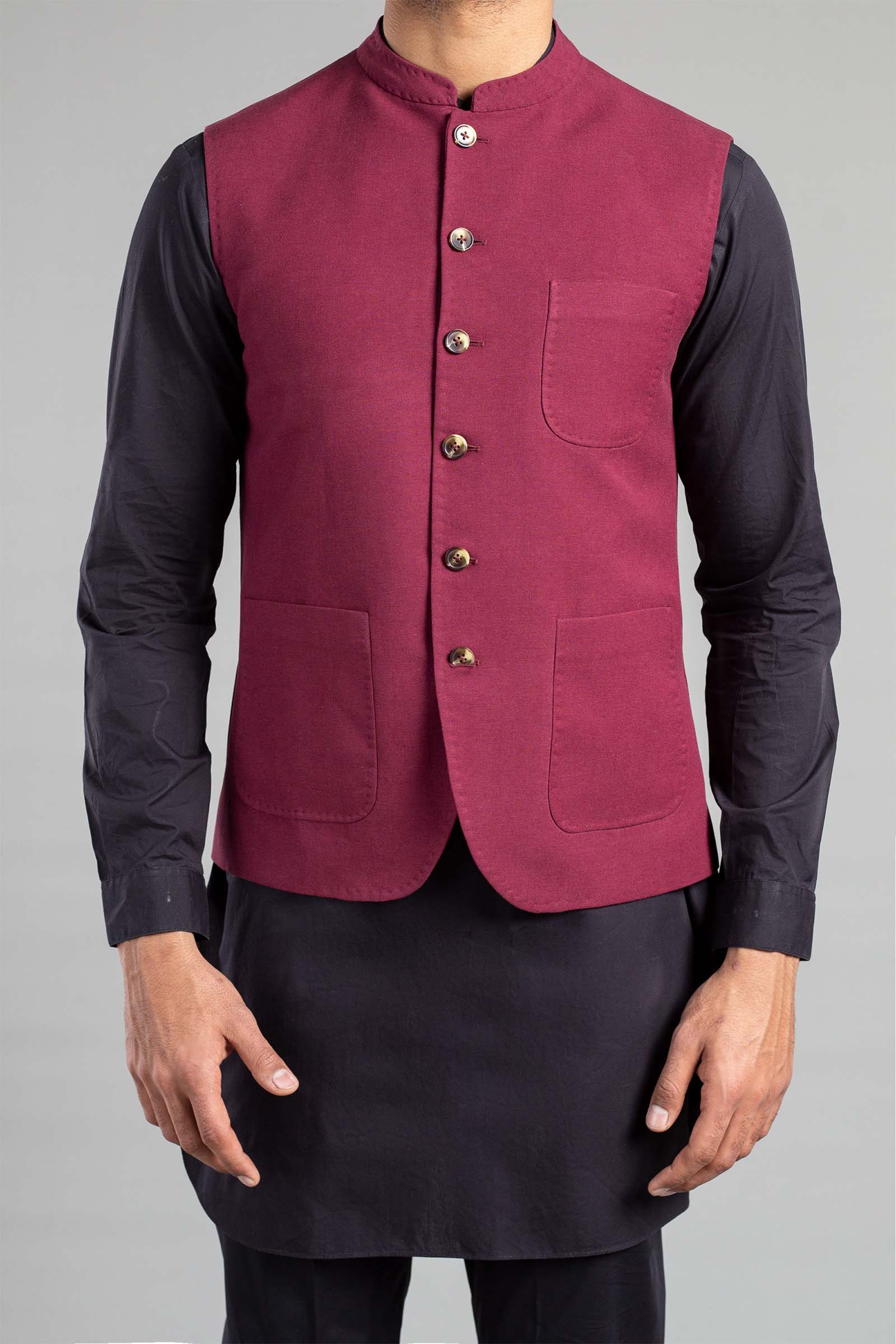 Maroon Premium Cotton Waistcoat (1-Pc) - Image 1