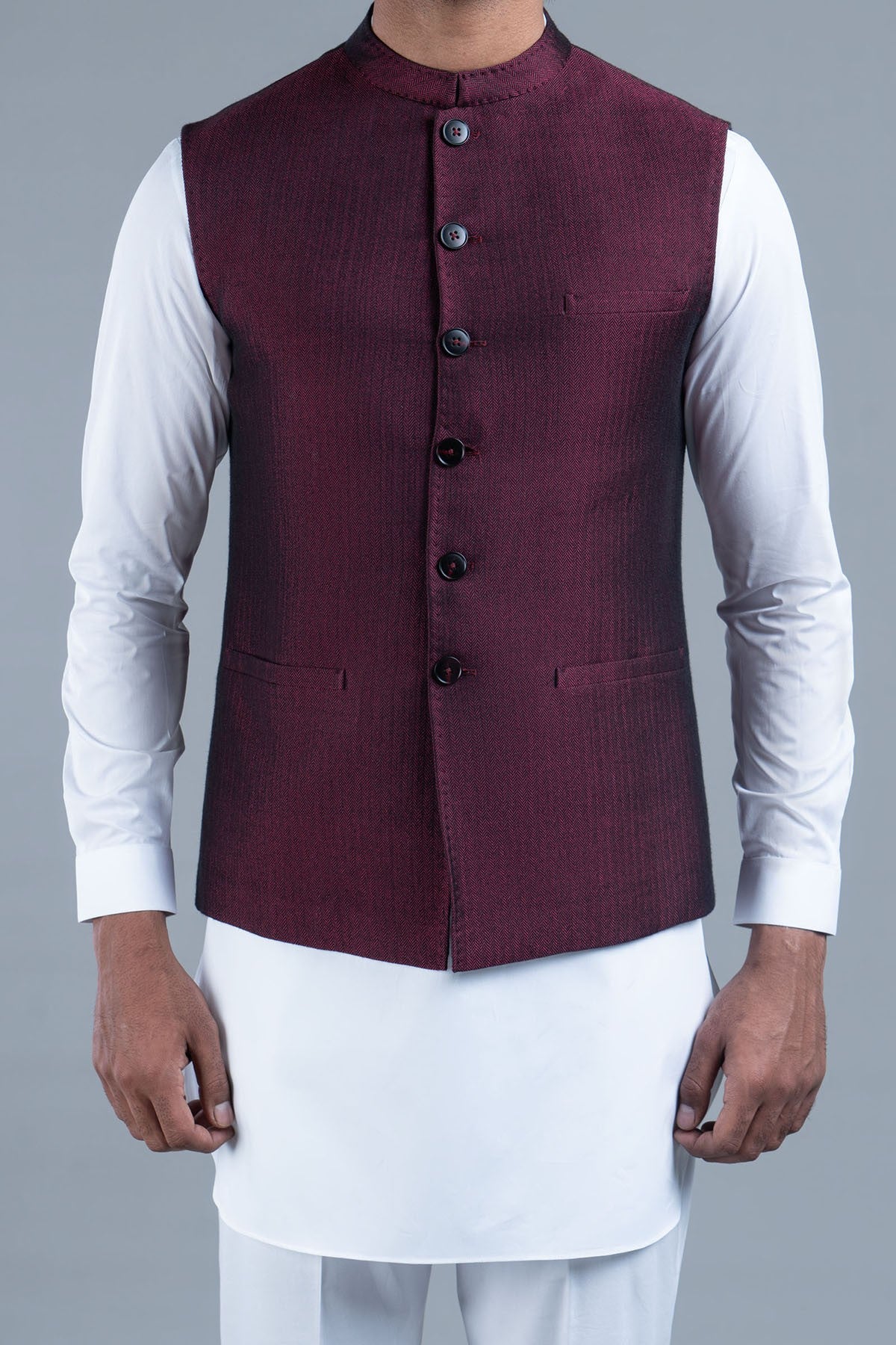 Maroon Premium Cotton Waistcoat (2-Piece) - Image 2