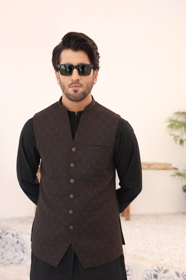 Wine Woven Atlas Fabric Waistcoat (3-Piece) - Image 1