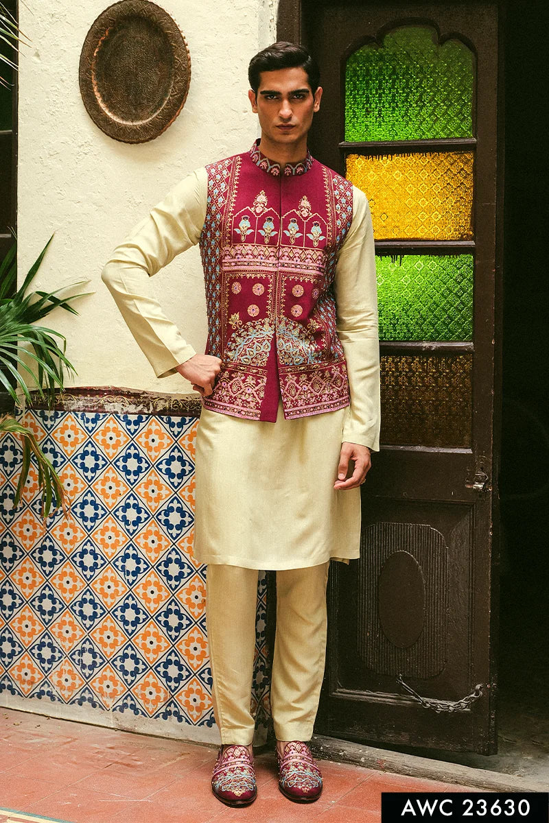 Marjanda Embroidered Cotton-Silk Waistcoat Kurta (3-Piece) - Image 1
