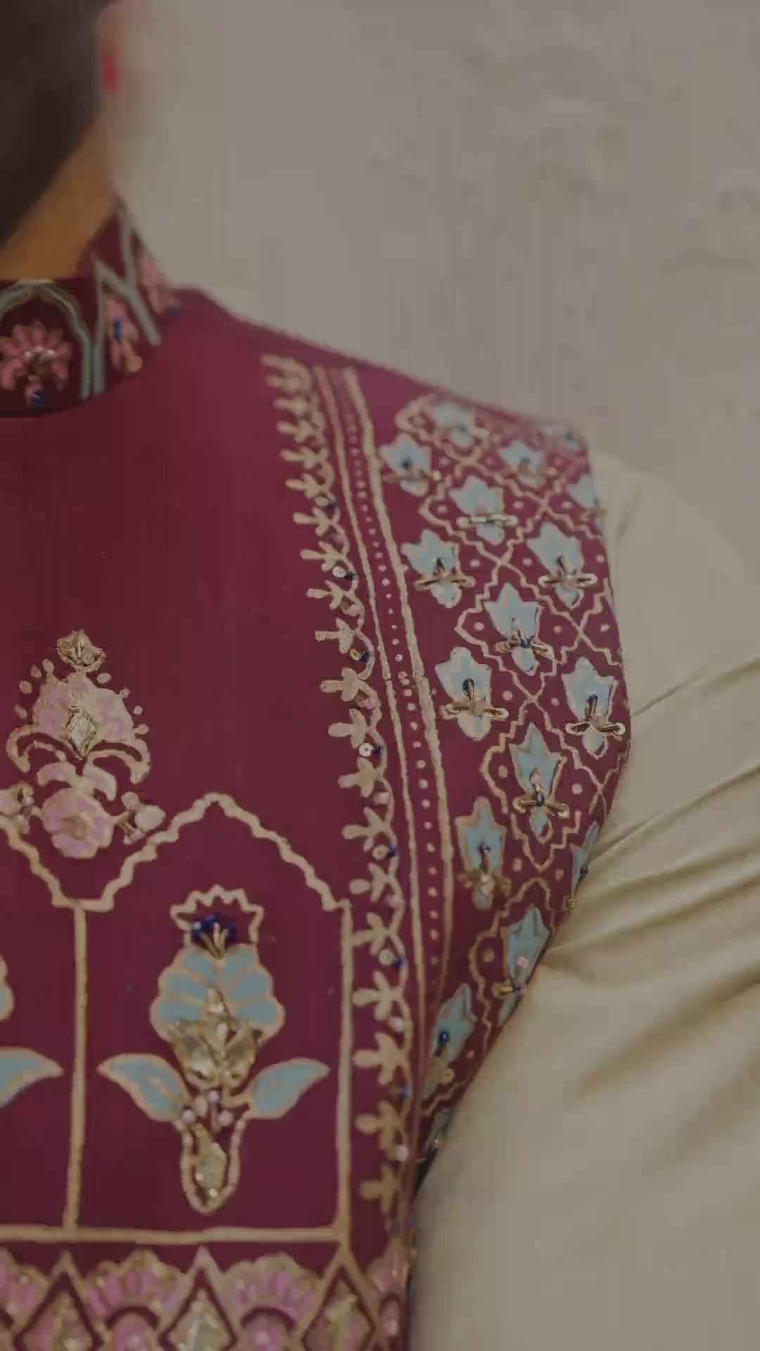 Marjanda Embroidered Cotton-Silk Waistcoat Kurta (3-Piece) - Image 5