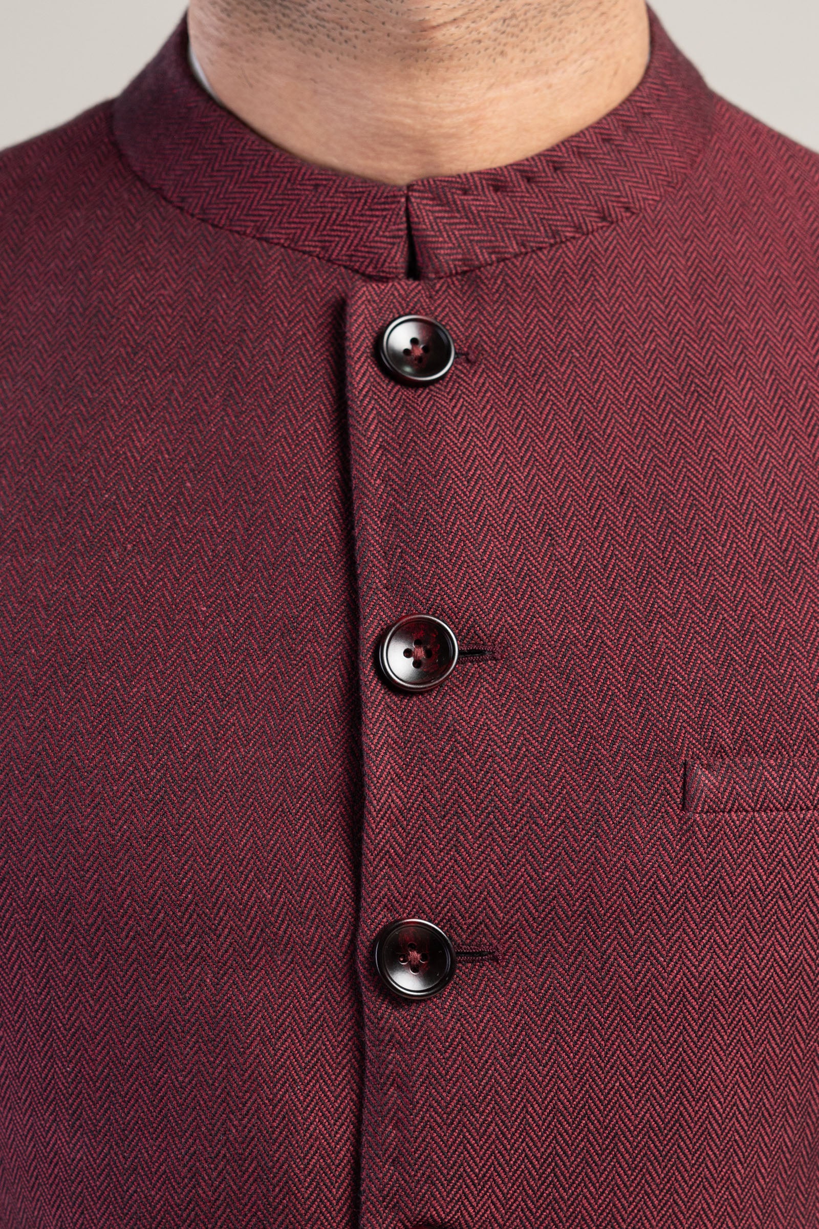 Maroon Handloomed Waistcoat Kurta Set (3-Piece) - Image 3