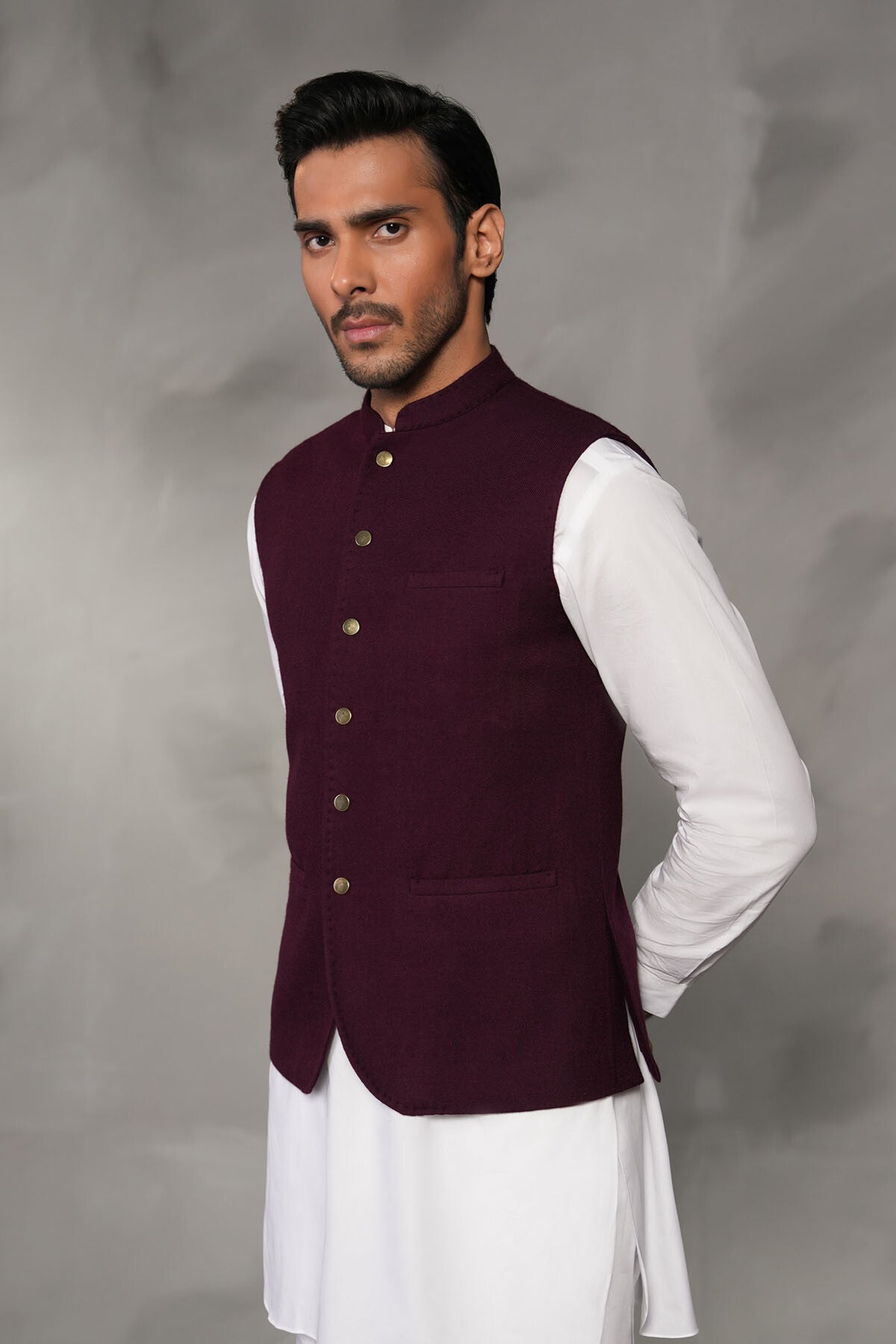 Maroon Pashmina Wool Waistcoat (3-Piece) - Image 1