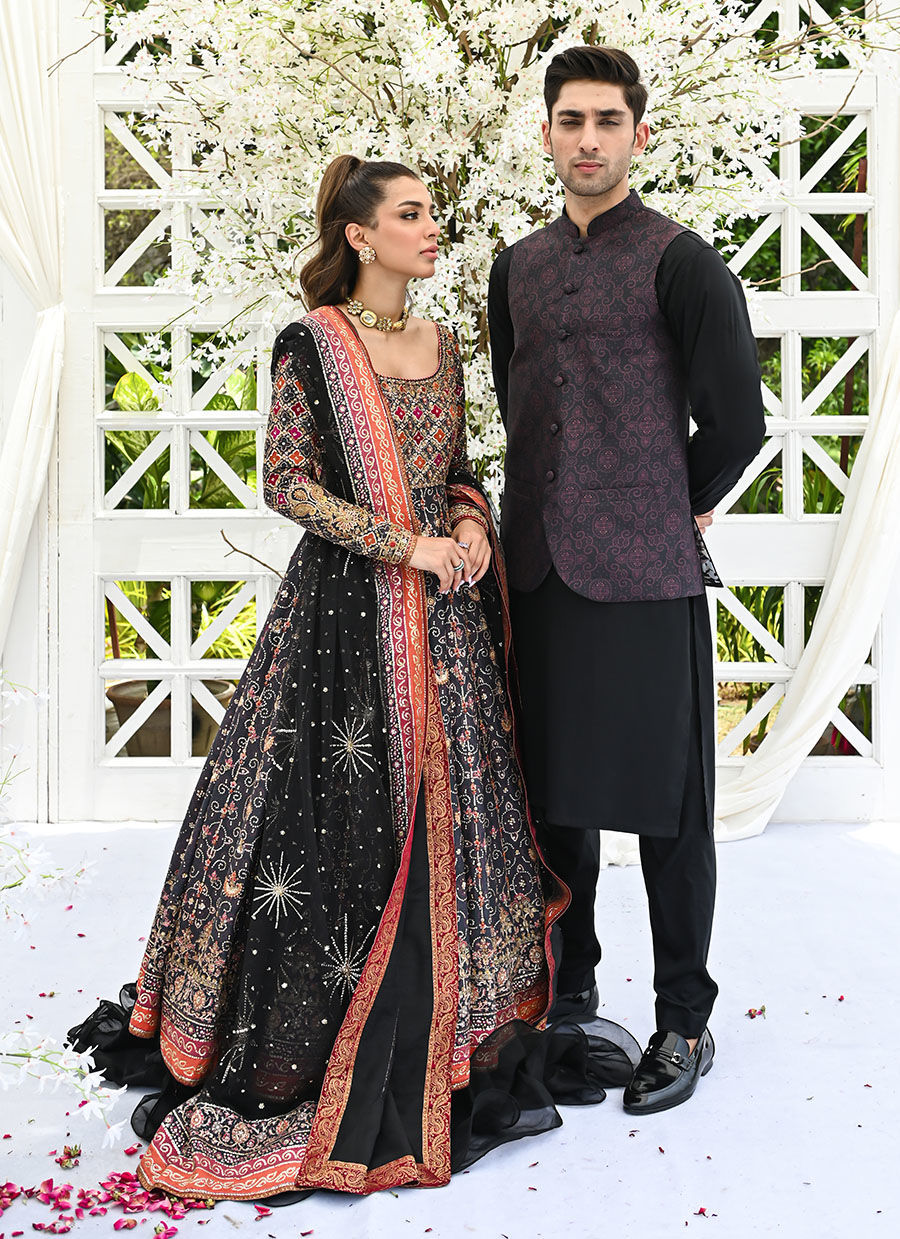 Maroon and Black Printed Raw Silk Waistcoat (3-Piece) - Image 8