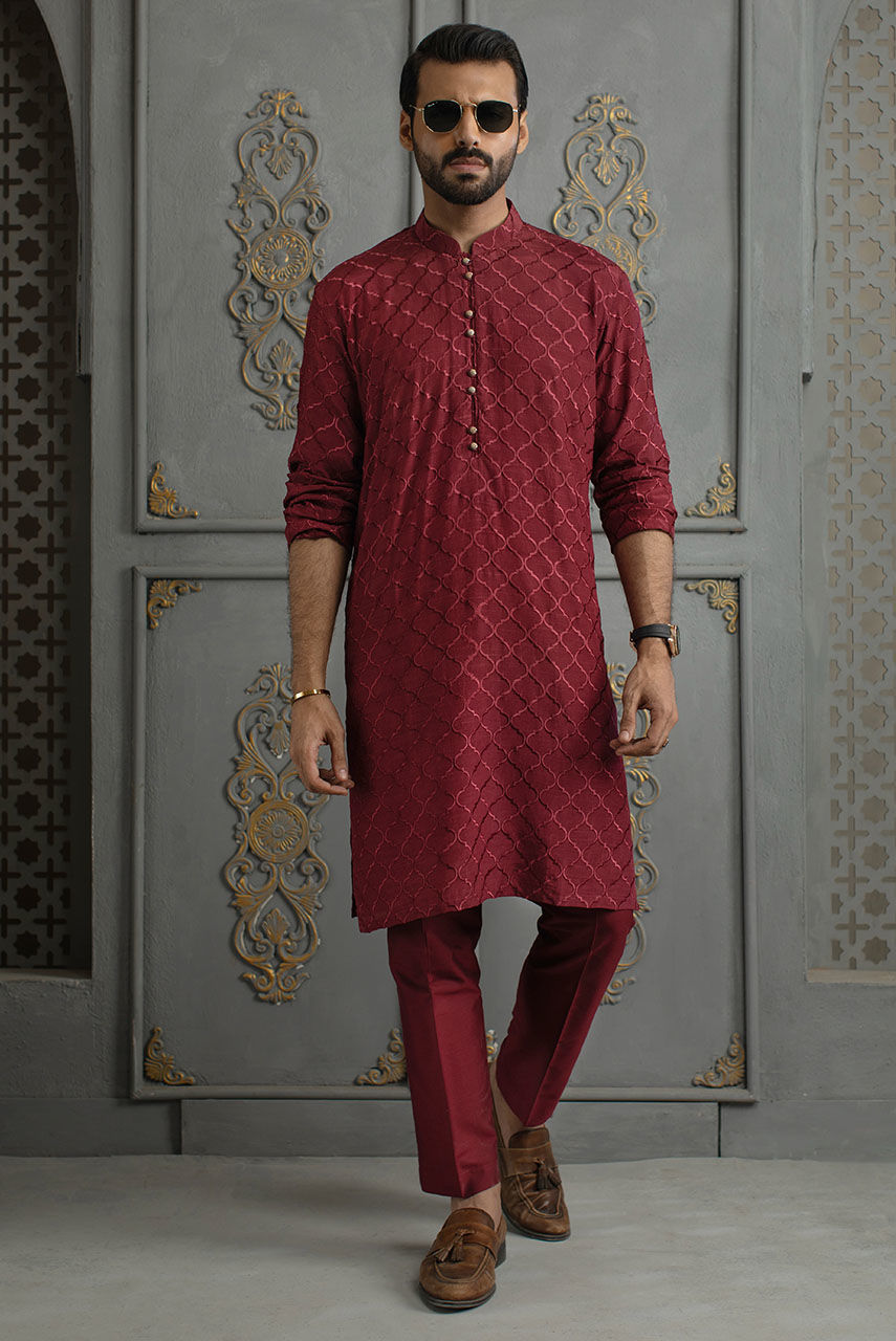 Maroon Velvet Waistcoat with Metal Buttons (3-Piece) - Image 4