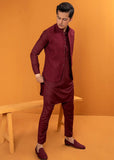 Maroon Embroidered Wash & Wear Waistcoat Kurta (3-Piece) - Image 4
