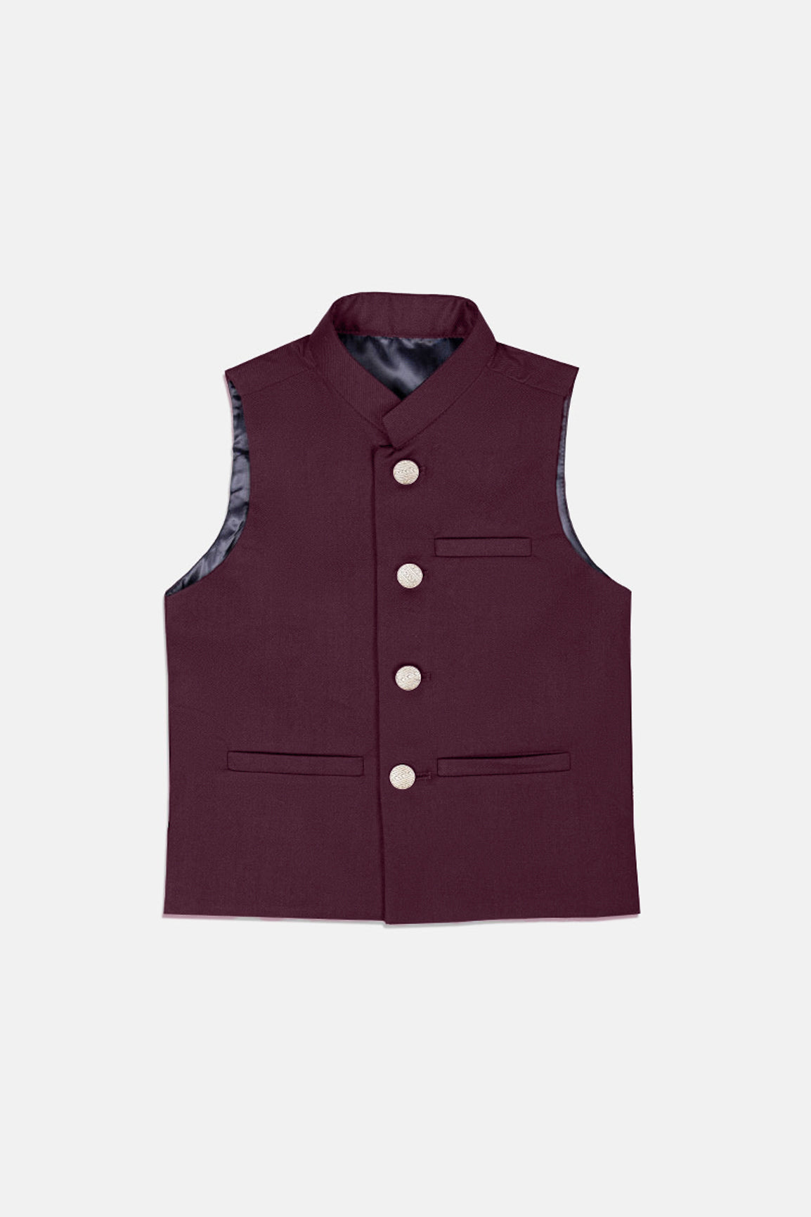 Burgundy Suiting Waistcoat with Mandarin Collar (1-Pc) - Image 1