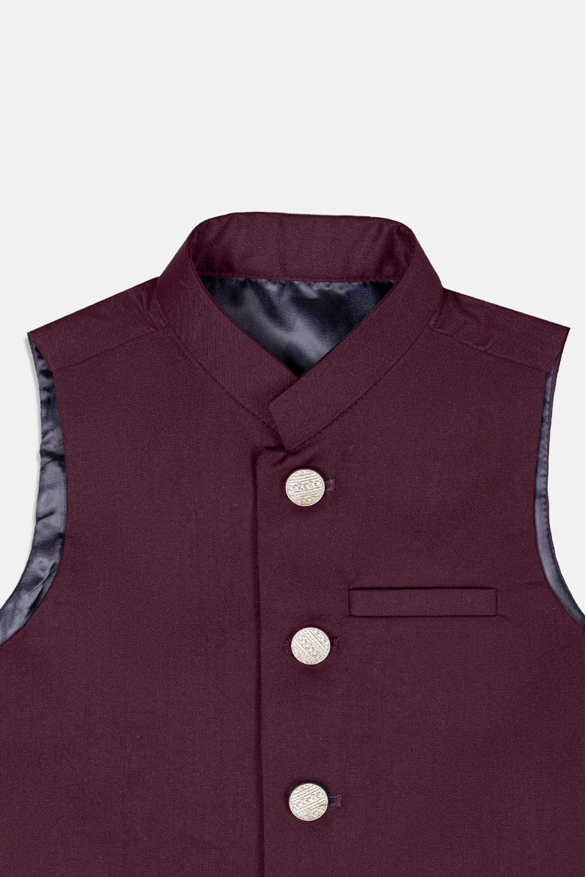Burgundy Suiting Waistcoat with Mandarin Collar (1-Pc) - Image 3