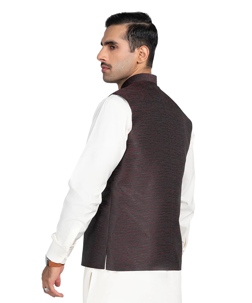 Deep Maroon Embroidered Viscose Waistcoat (1-Pc) - Image 2