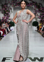 Pakistani Dusty Mauve Embellished Pleated Organza & Net Gown (2-Piece) - Image 3