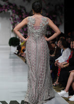 Pakistani Dusty Mauve Embellished Pleated Organza & Net Gown (2-Piece) - Image 5