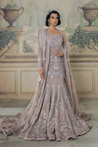 Pakistani Dusty Mauve Zari Net Lehenga with Swarovski & Gota (3-Piece) - Image 1