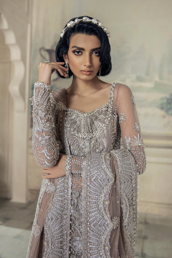 Pakistani Dusty Mauve Zari Net Lehenga with Swarovski & Gota (3-Piece) - Image 4