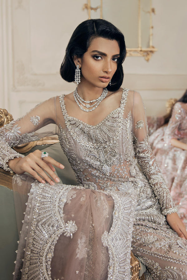 Pakistani Dusty Mauve Zari Net Lehenga with Swarovski & Gota (3-Piece) - Image 5