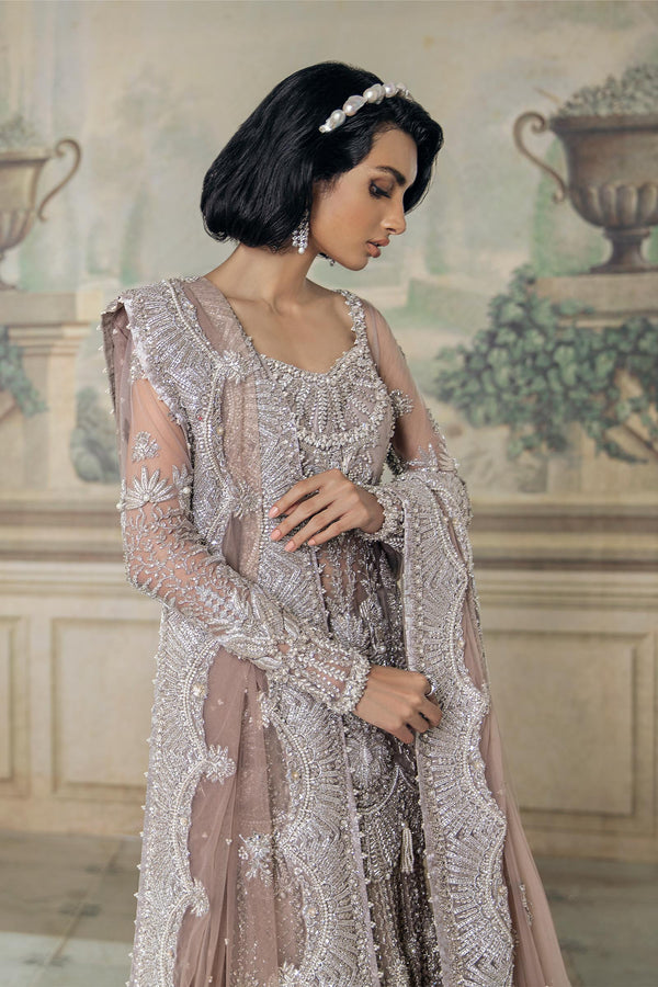 Pakistani Dusty Mauve Zari Net Lehenga with Swarovski & Gota (3-Piece) - Image 6