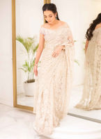 Pale Mauve Embellished Chantilly Lace Saree (2-Piece) - Image 3