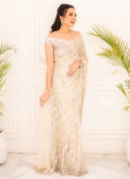 Pale Mauve Embellished Chantilly Lace Saree (2-Piece) - Image 4