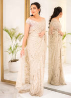 Pale Mauve Embellished Chantilly Lace Saree (2-Piece) - Image 5