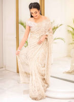Pale Mauve Embellished Chantilly Lace Saree (2-Piece) - Image 6