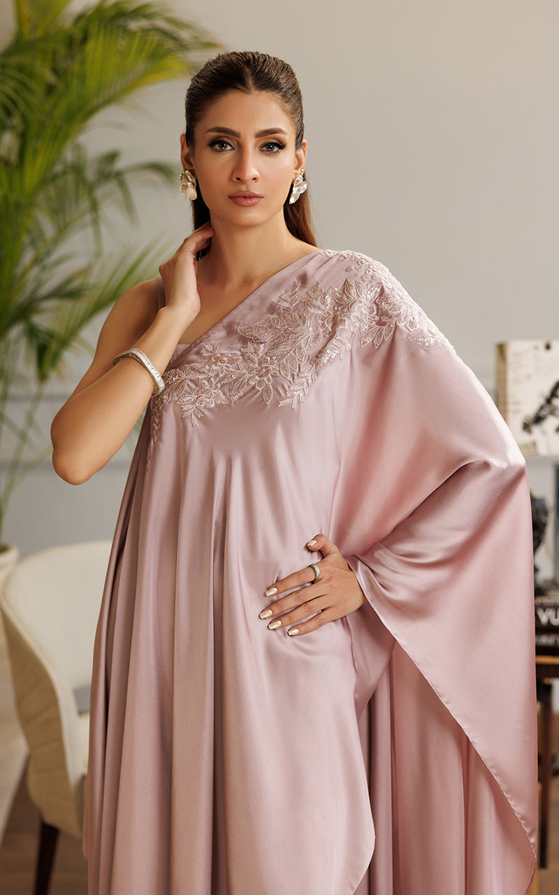 Dusty Mauve Embroidered Chamois Kaftan (2-Piece) - Image 2