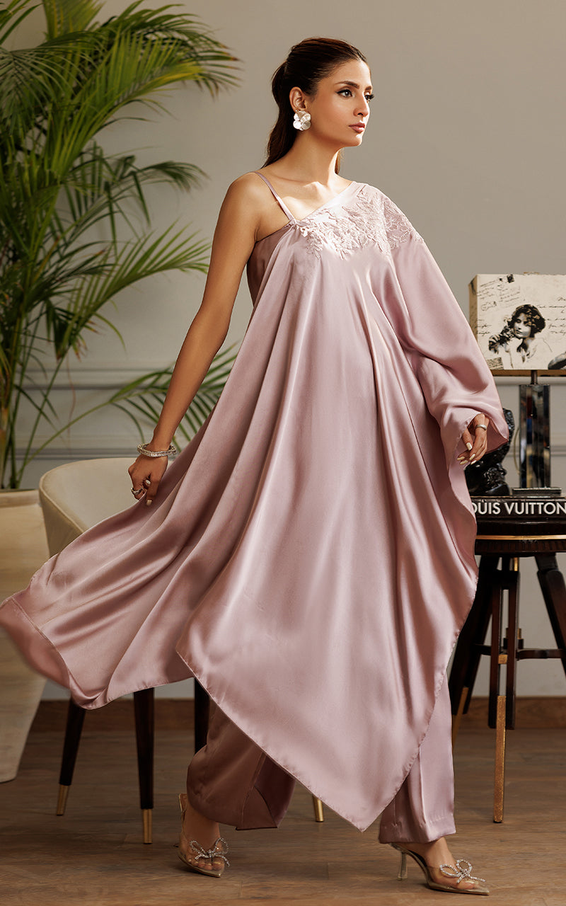 Dusty Mauve Embroidered Chamois Kaftan (2-Piece) - Image 4