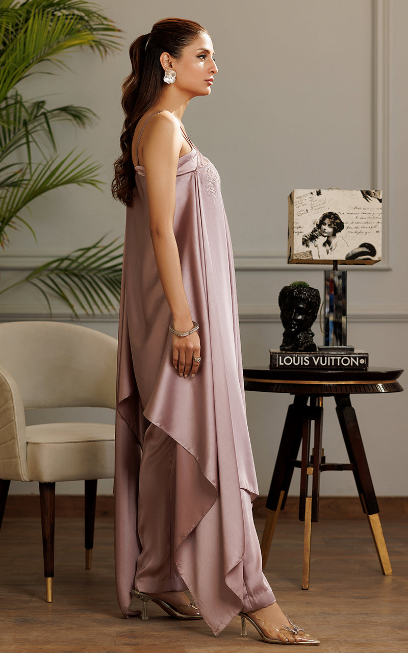 Dusty Mauve Embroidered Chamois Kaftan (2-Piece) - Image 5