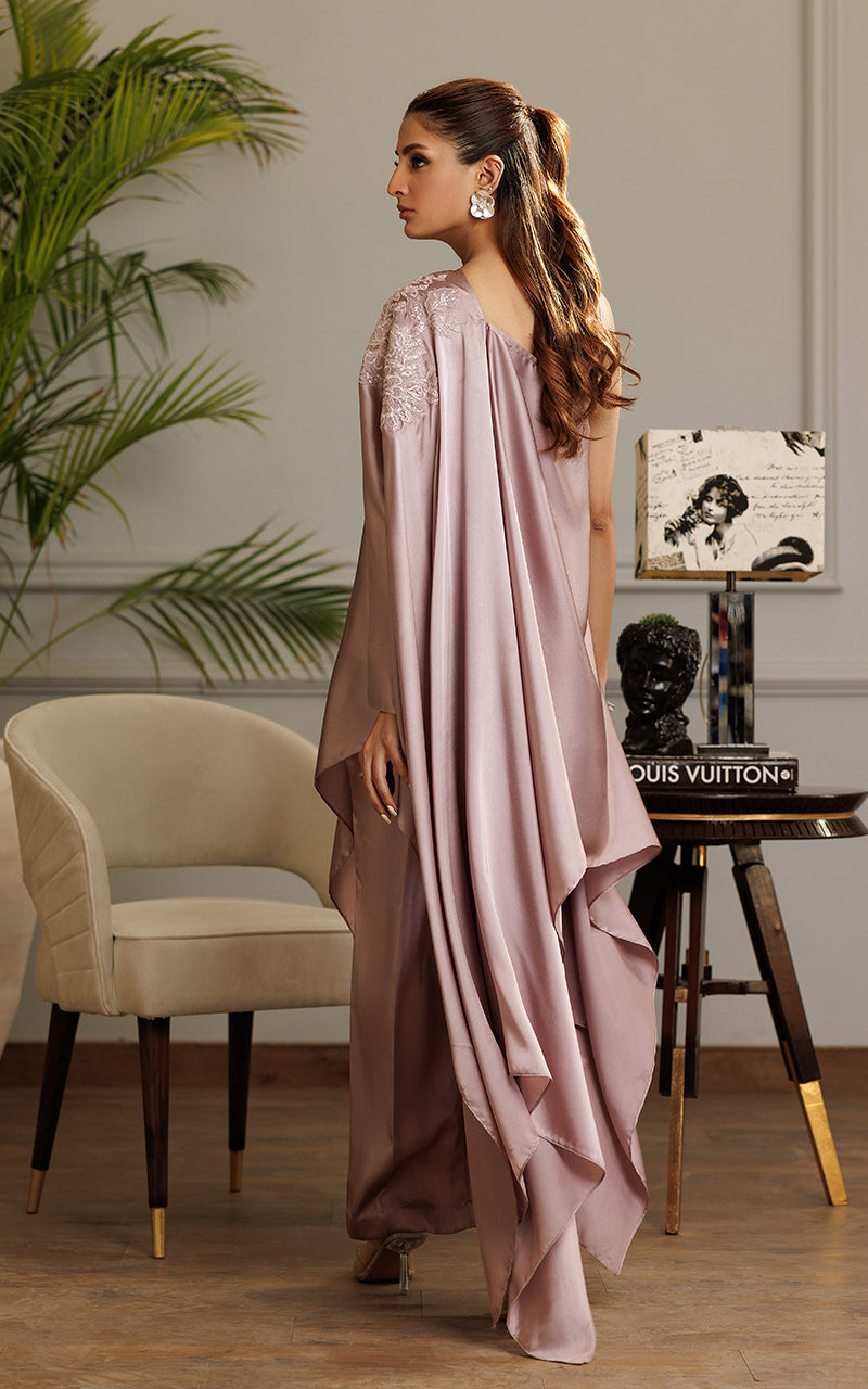 Dusty Mauve Embroidered Chamois Kaftan (2-Piece) - Image 6