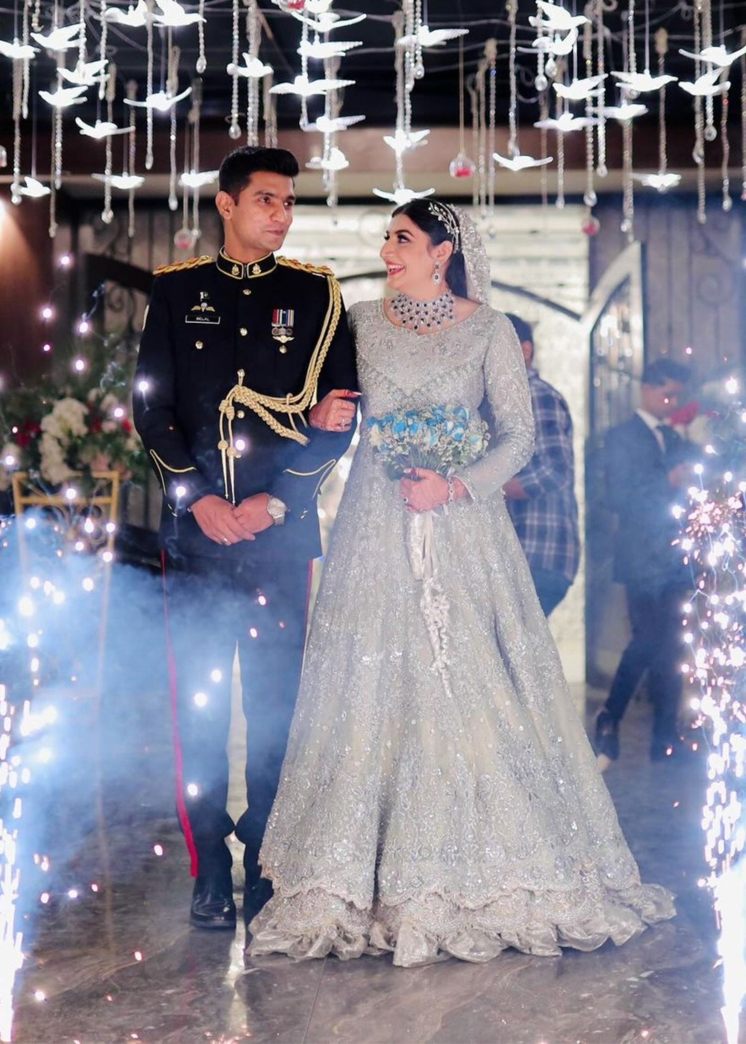 Pakistani Pale Mint Embellished Net Silk Bridal Gown (2-Piece) - Image 4