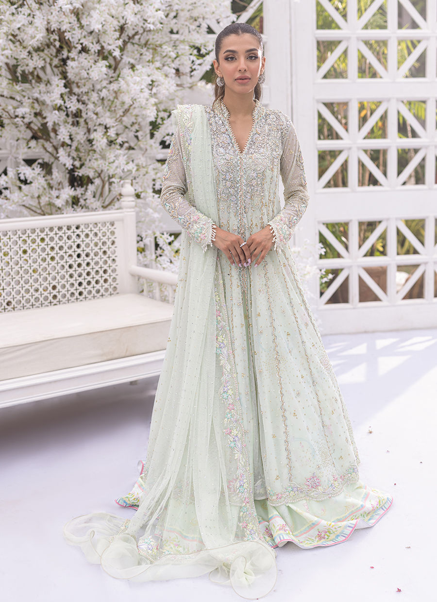 Pakistani Pale Mint Hand-Embellished Tulle Kalidaar (2-Piece) - Image 2