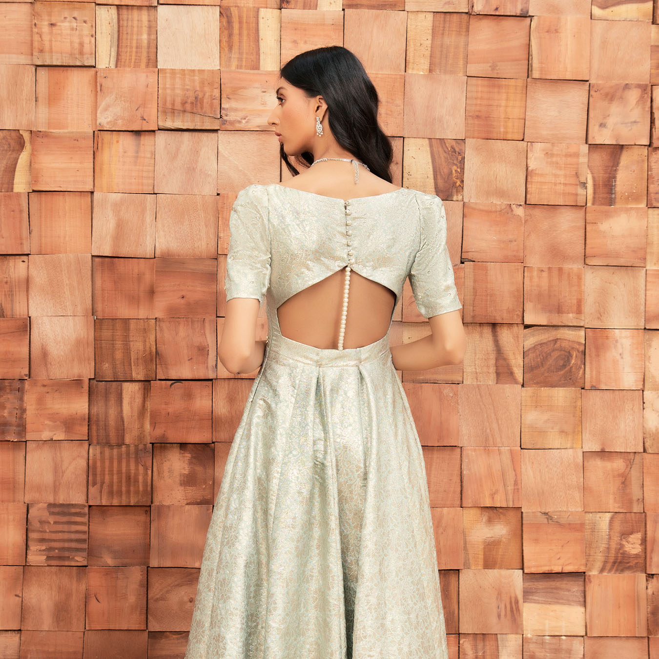 Pastel Mint Pearl & Diamante Baadla Pishwas (3-Piece) - Image 3