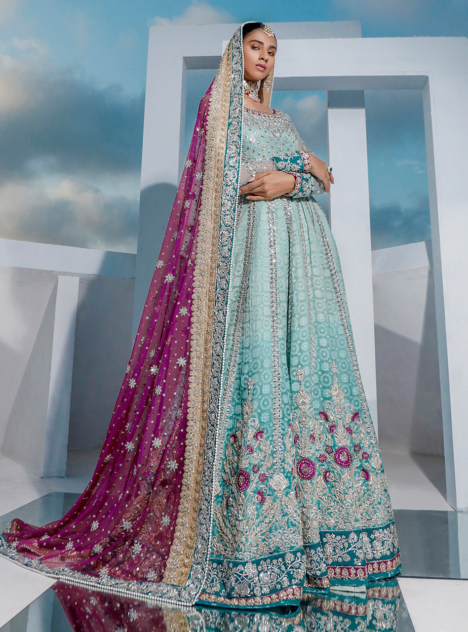 Mint Kundan Embellished Chunri Chiffon Pishwas (3-Piece) - Image 1