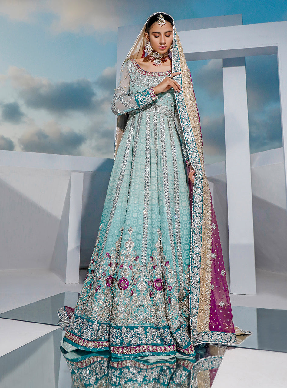 Mint Kundan Embellished Chunri Chiffon Pishwas (3-Piece) - Image 2