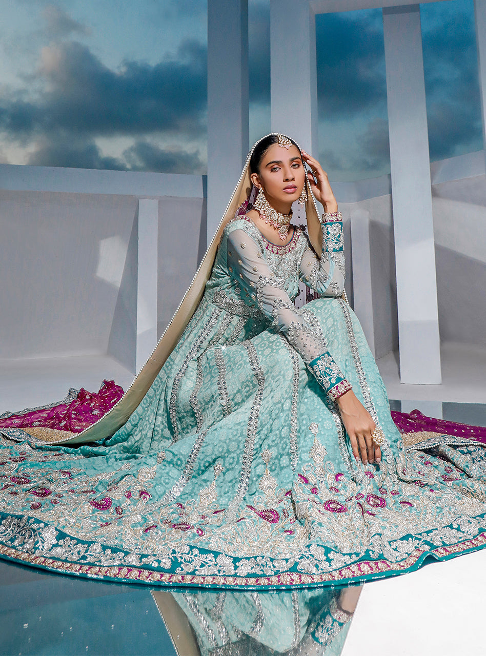 Mint Kundan Embellished Chunri Chiffon Pishwas (3-Piece) - Image 4