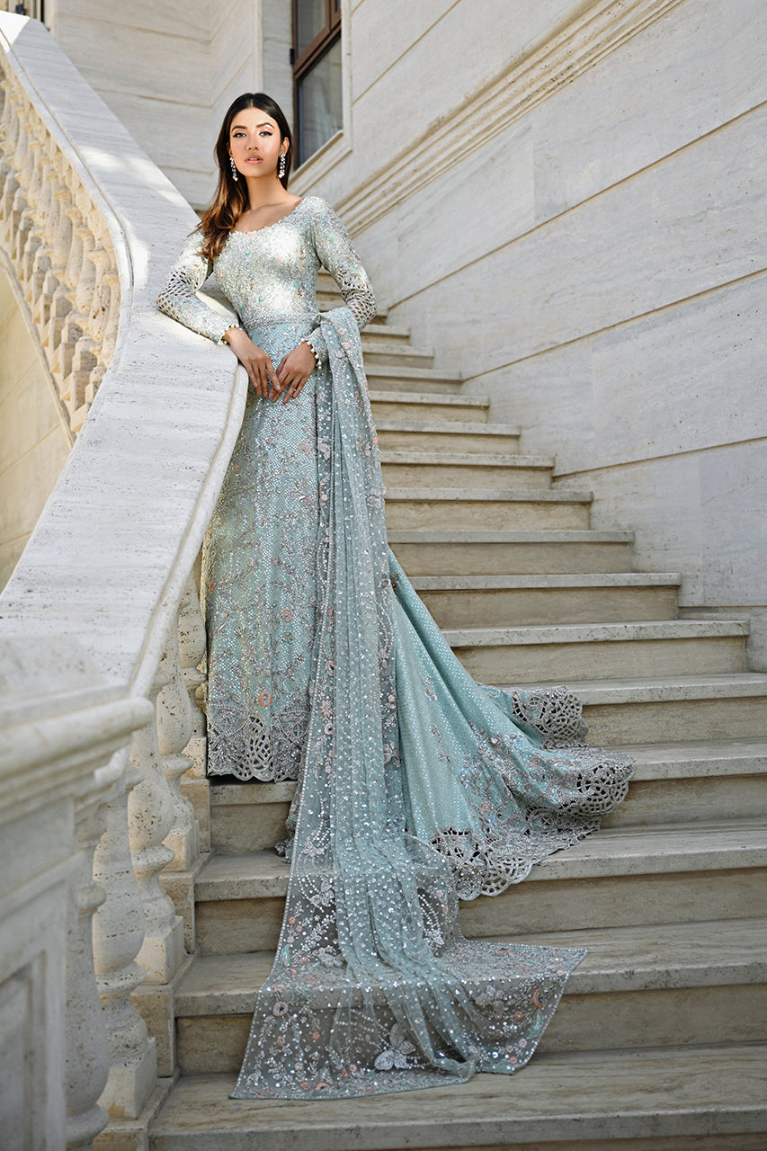 Pakistani Frosted Mint Zardozi Cotton Net Pishwas (2-Piece) - Image 1