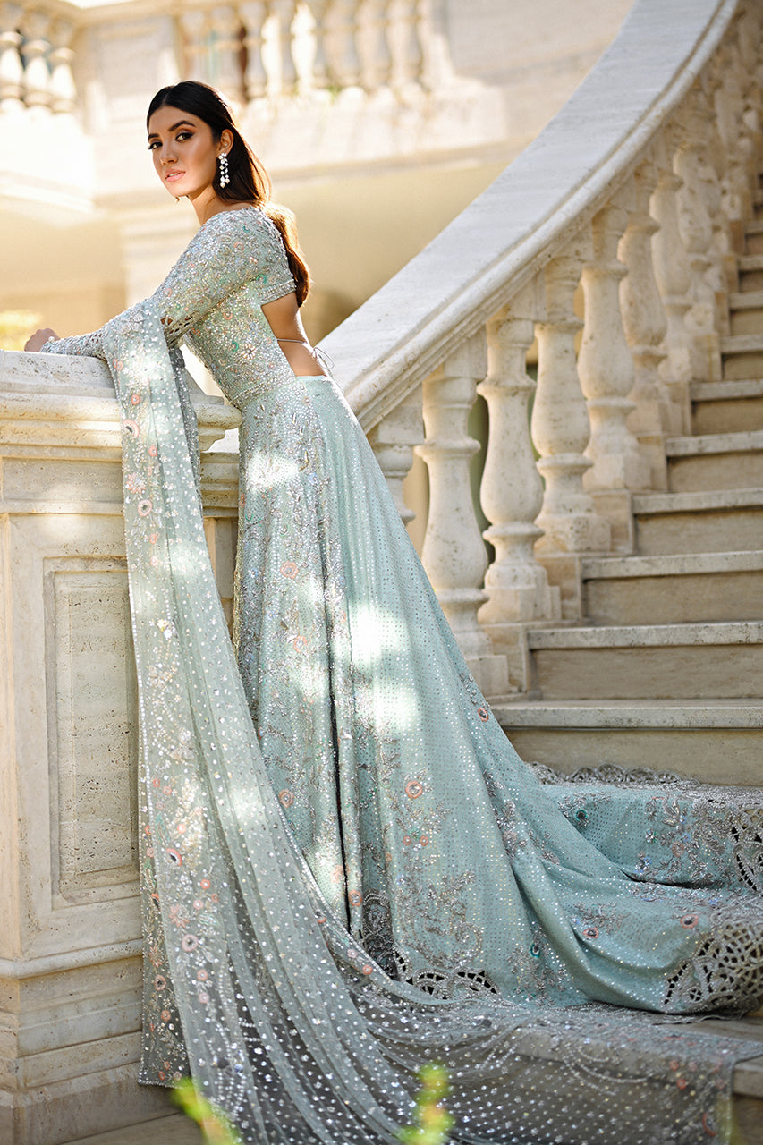 Pakistani Frosted Mint Zardozi Cotton Net Pishwas (2-Piece) - Image 2