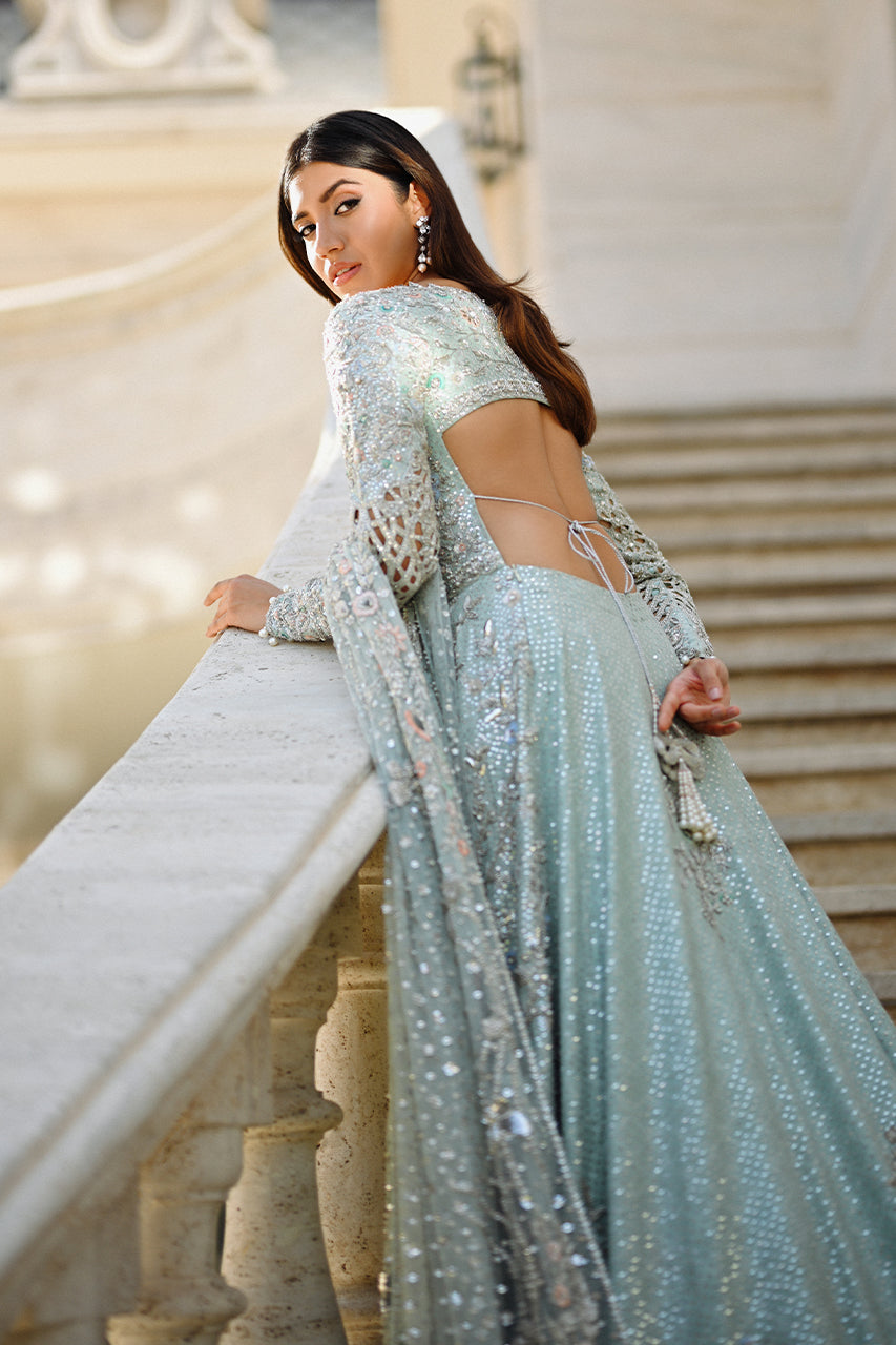 Pakistani Frosted Mint Zardozi Cotton Net Pishwas (2-Piece) - Image 3