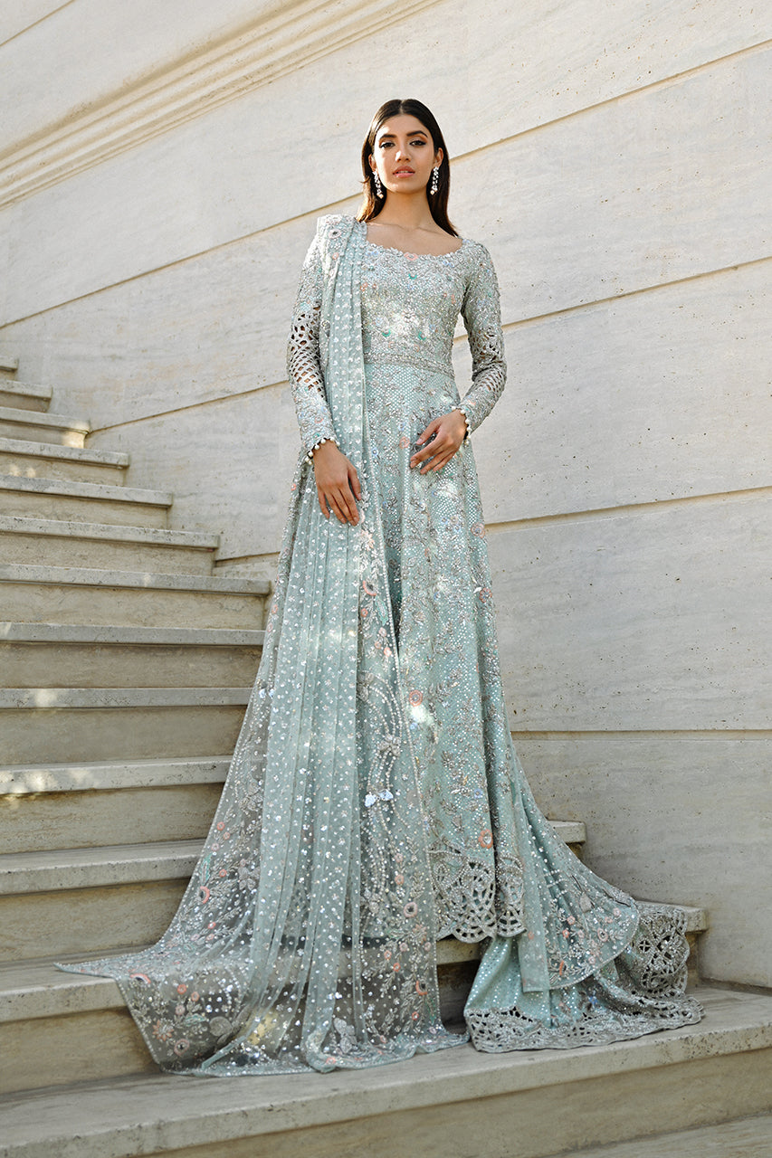 Pakistani Frosted Mint Zardozi Cotton Net Pishwas (2-Piece) - Image 4