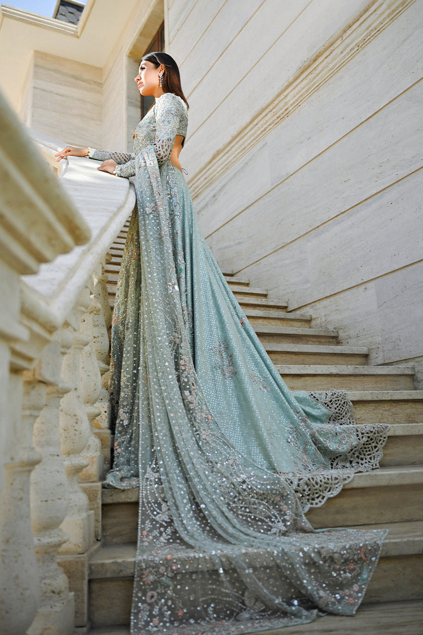 Pakistani Frosted Mint Zardozi Cotton Net Pishwas (2-Piece) - Image 5