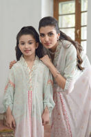 Pakistani Mint and Powder Pink Digital Printed Kaftan (1-Pc) - Image 9