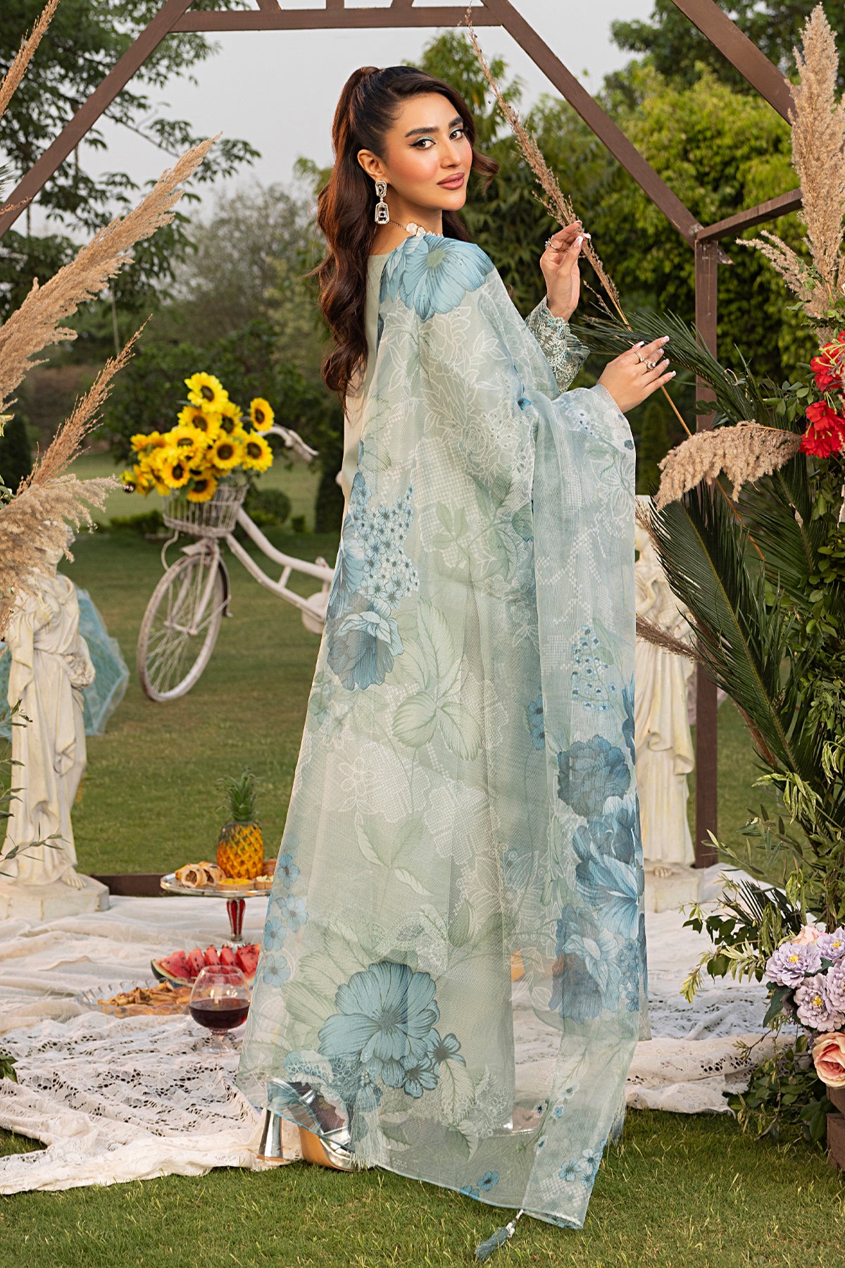 Mint Embroidered Cotton Salwar Kameez (3-Piece) - Image 2