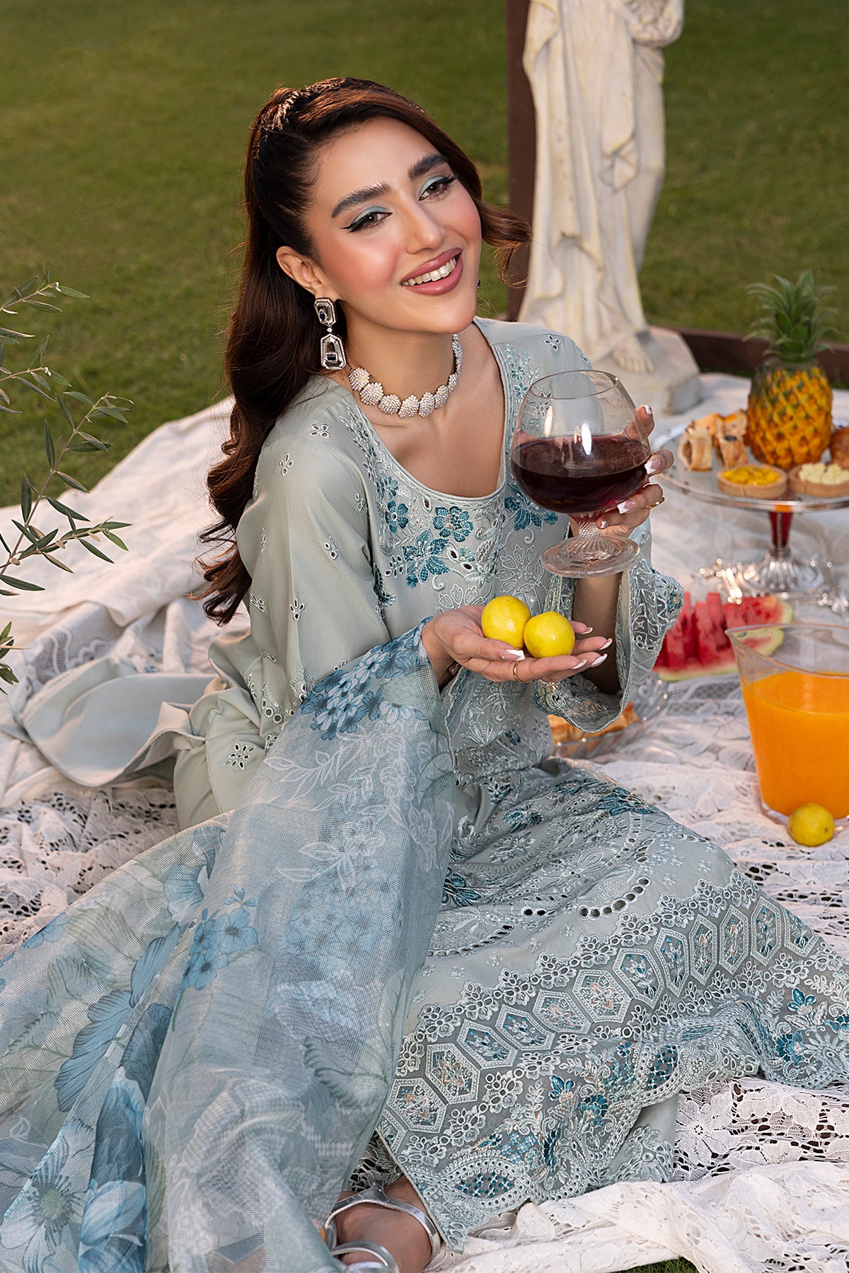 Mint Embroidered Cotton Salwar Kameez (3-Piece) - Image 4