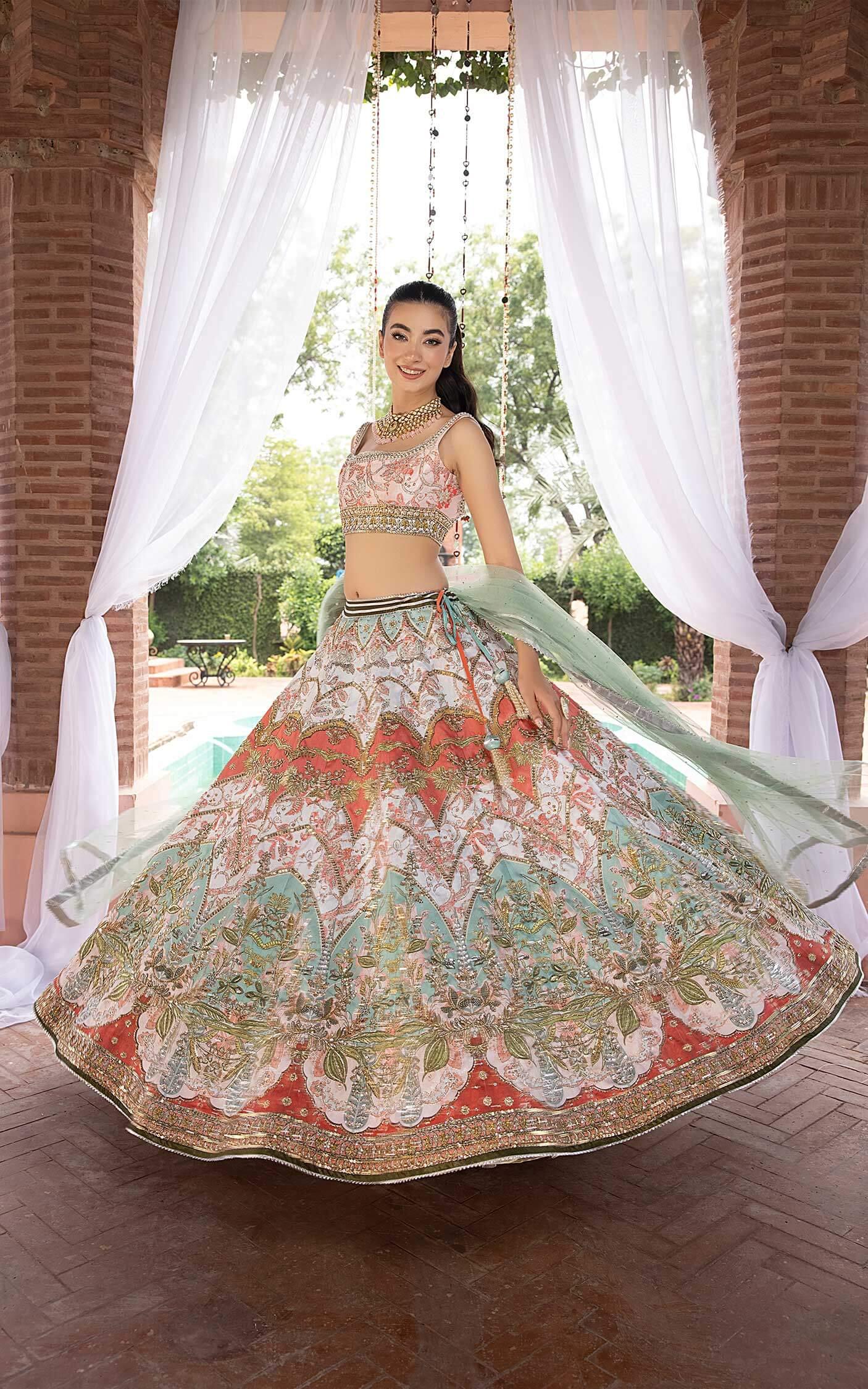 Multi-Colour Embroidered Silk-Blend Lehenga Choli (3-Piece) - Image 1