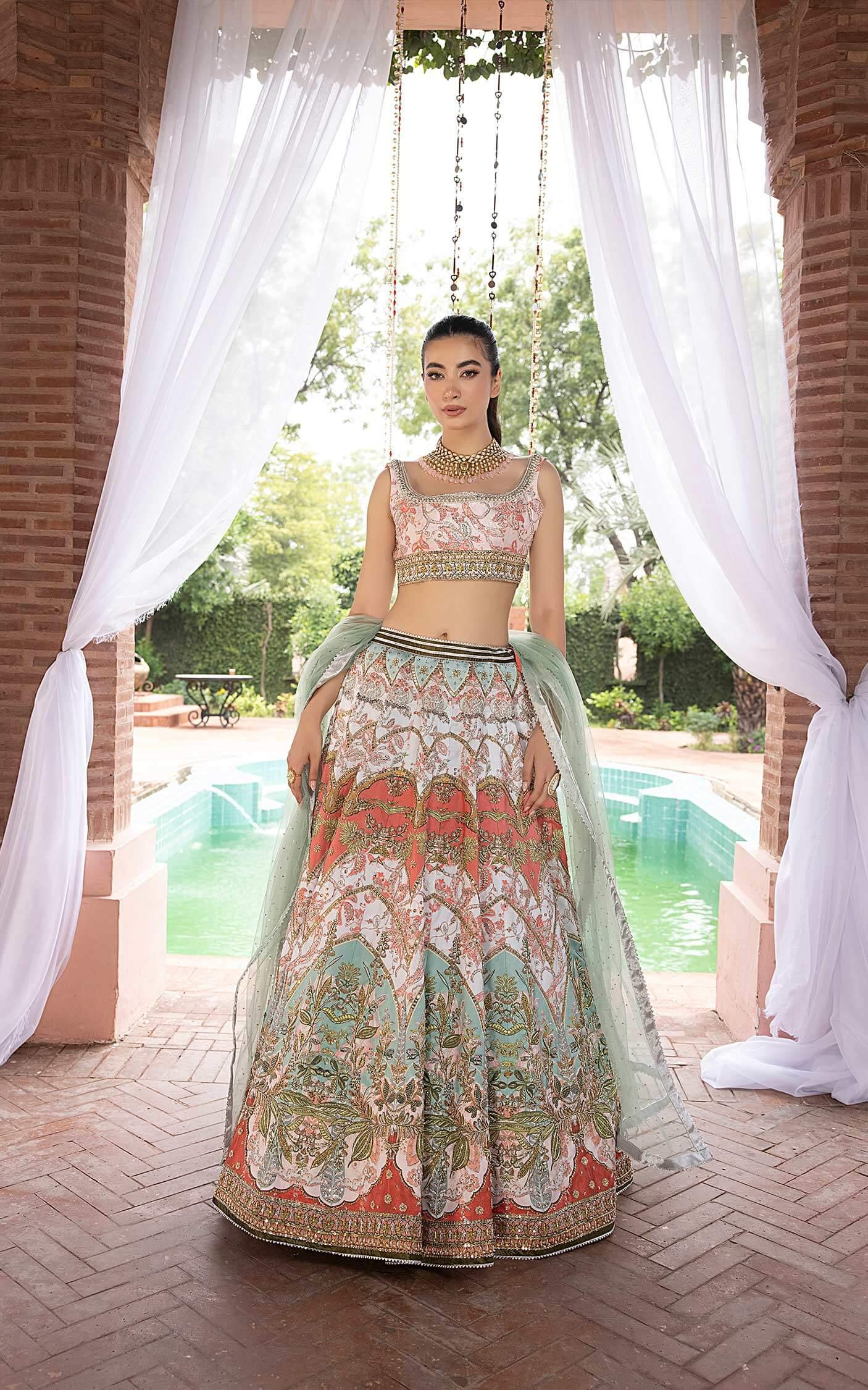 Multi-Colour Embroidered Silk-Blend Lehenga Choli (3-Piece) - Image 4