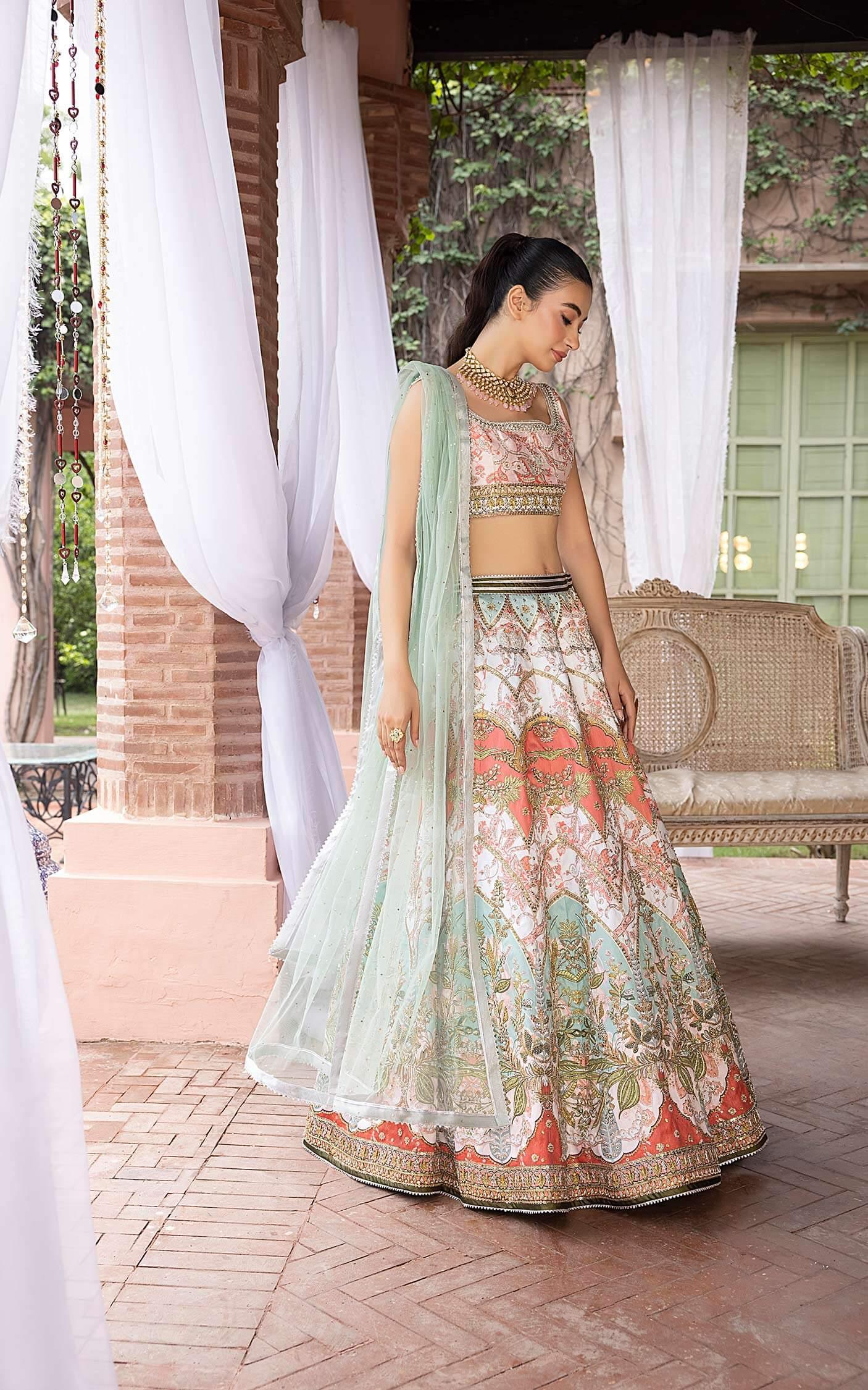 Multi-Colour Embroidered Silk-Blend Lehenga Choli (3-Piece) - Image 5