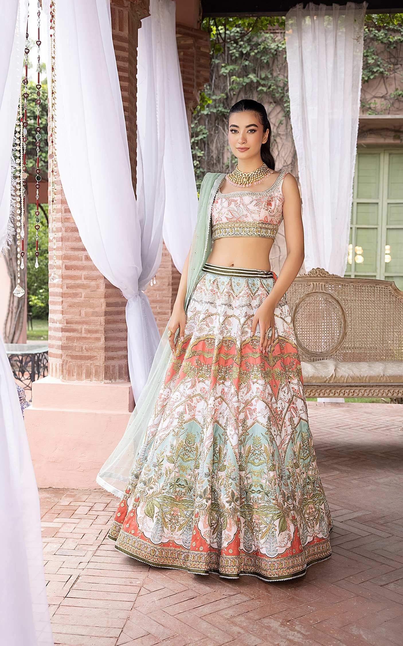 Multi-Colour Embroidered Silk-Blend Lehenga Choli (3-Piece) - Image 6