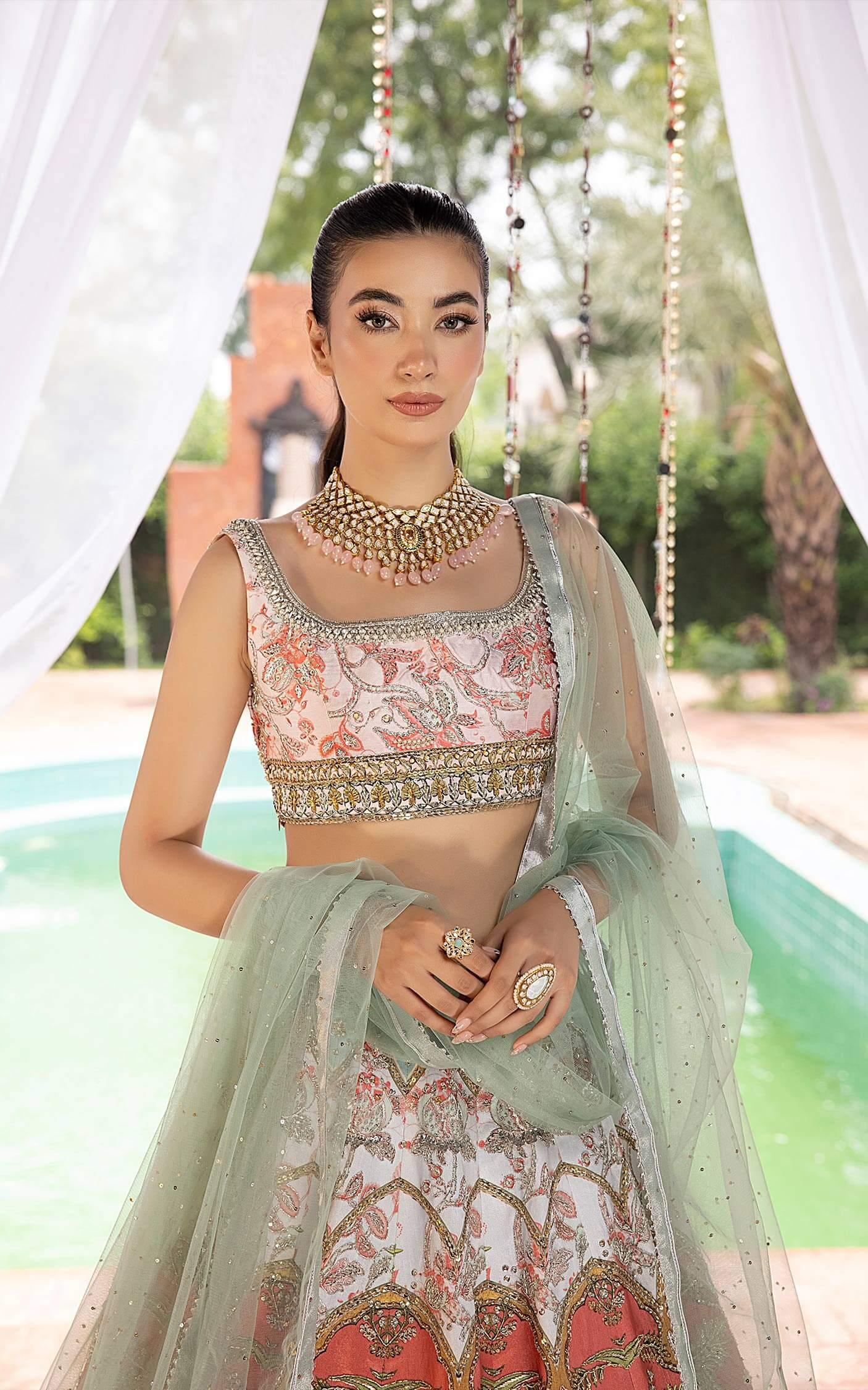 Multi-Colour Embroidered Silk-Blend Lehenga Choli (3-Piece) - Image 7